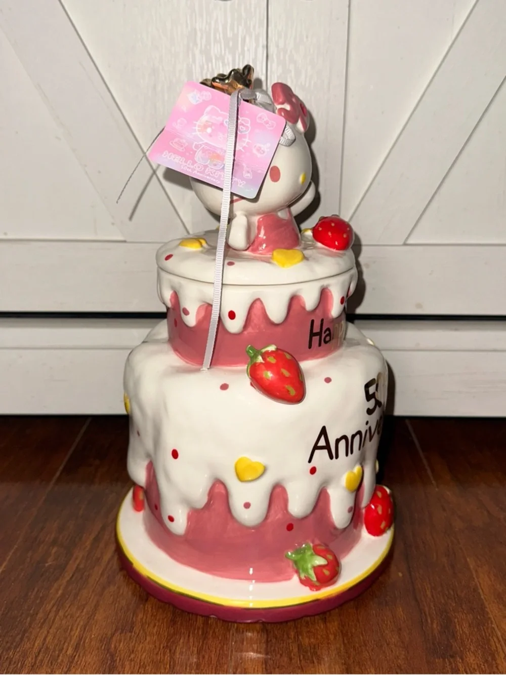 Sanrio Hello Kitty Strawberry 50th Anniversary Tiered Cake Cookie Jar Canister
